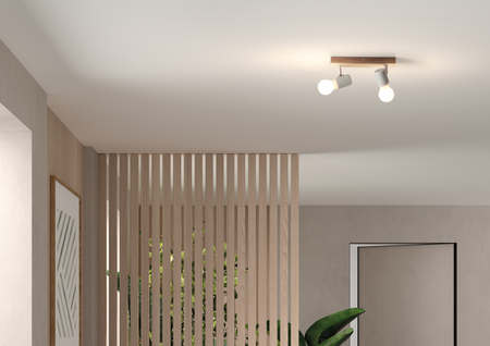 Lampa sufitowa ETNIA R2 biały mat 2xE27, naturalne drewno sosnowe