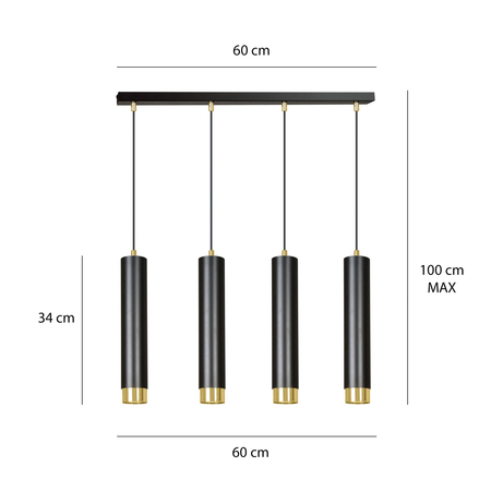 Lampa wisząca KIBO 4 BL/GOLD Emibig 644/4 czarny/złoty