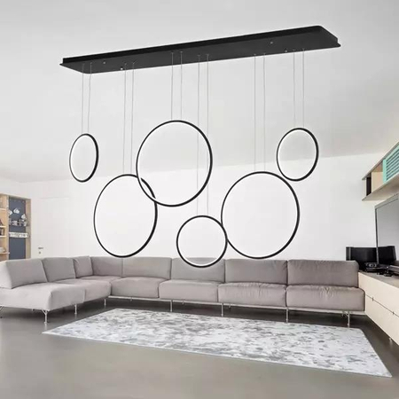 : Lampa wisząca Ledowe Okręgi no. 8 czarna 180 cm in 2700k Dali
