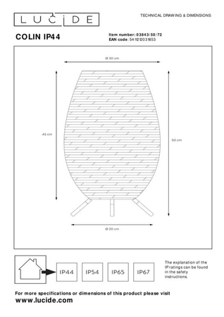 Lampa zewnętrzna Lucide COLIN 03843/50/72 drewniany