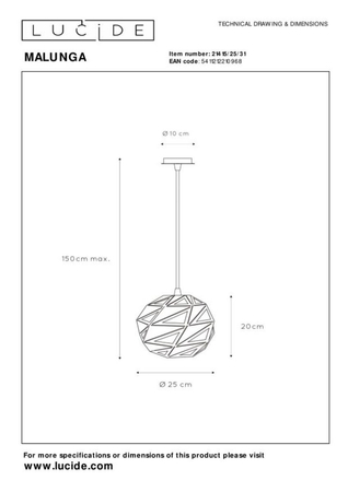 Lampa wisząca Lucide MALUNGA 21415/25/31 biały