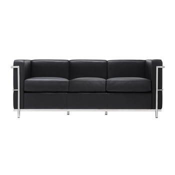 Sofa trzyosobowa SOFT LC2 czarna - włoska skóra naturalna, metal