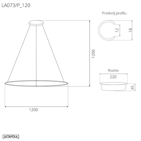 Lampa wisząca Ledowe Okręgi No.1 120cm 3k miedziana ściemnialna