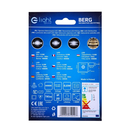 Eko-Light Oprawa schodowa BERG Barwa Neutralna 4000K EKS0407 BIAŁY / SREBRNY