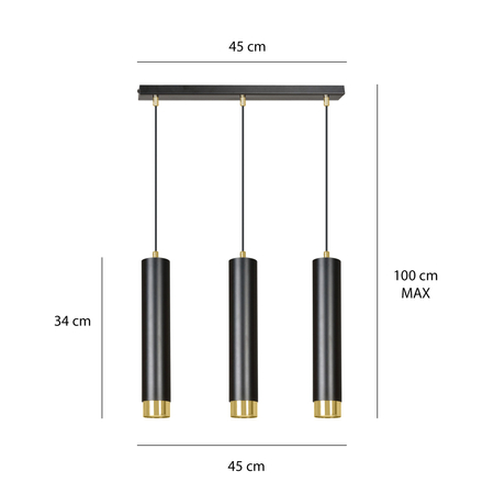 Lampa wisząca KIBO 3 BL/GOLD Emibig 644/3 czarny/złoty