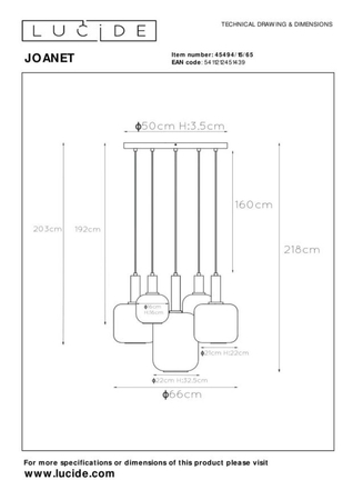 Lampa wisząca Lucide JOANET 45494/15/65 złoty