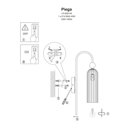 Lampa wisząca Piega 1xE14 biała LP-939/1P white