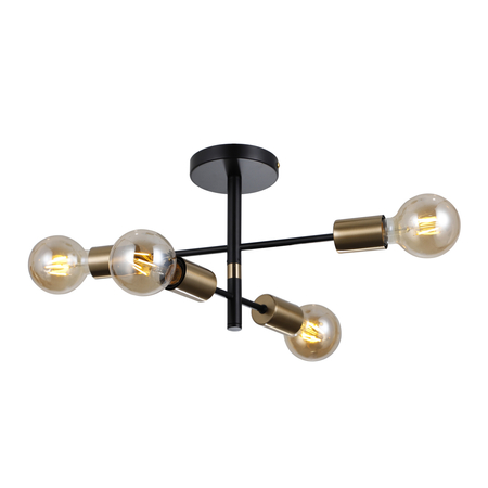 Lampa wisząca Italux Piansi PND-4025-4-BL-HBR Czarny mat, mosiądz miodowy