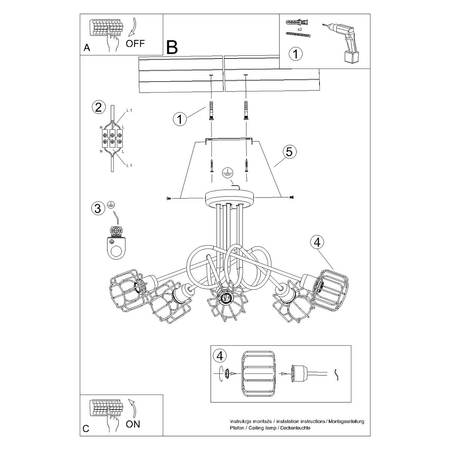 Sollux Lighting Żyrandol BELUCI 5S czarny SL.1119