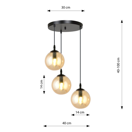 Lampa wisząca COSMO 3 BL PREMIUM MIODOWY Emibig 713/3PREM czarny/złoty