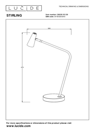 Lampa podłogowa Lucide STIRLING 36620/03/30 czarny