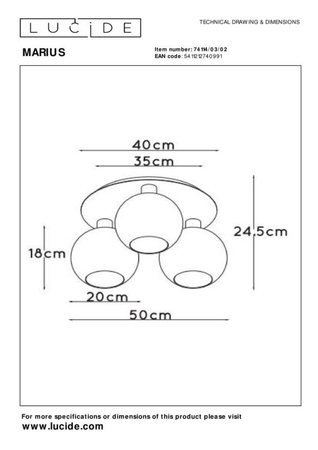 Lampa sufitowa Lucide MARIUS 74114/03/02 złoty