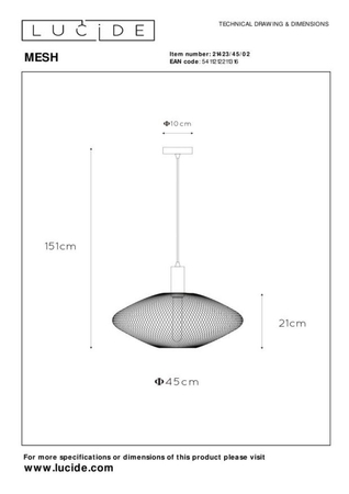 Lampa wisząca Lucide MESH 21423/45/02 złoty