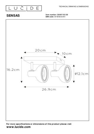 Reflektor Lucide SENSAS 30997/02/30 czarny