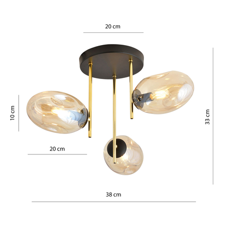 Lampa sufitowa ARGO 3 Emibig 1275/3 czarny/złoty