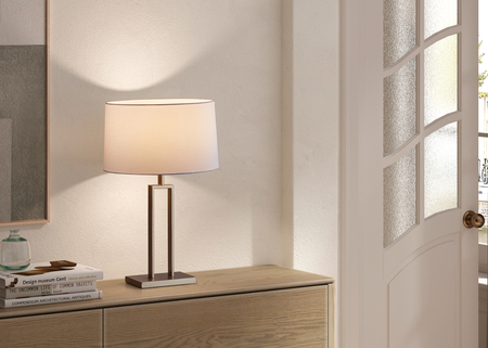 Lampa stołowa OMEGA chrom matowy 1xE27 abażur biały w komplecie