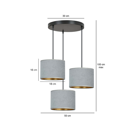 Lampa wisząca HILDE 3 BL PREMIUM GRAY Emibig 1050/3PREM czarny/chrom