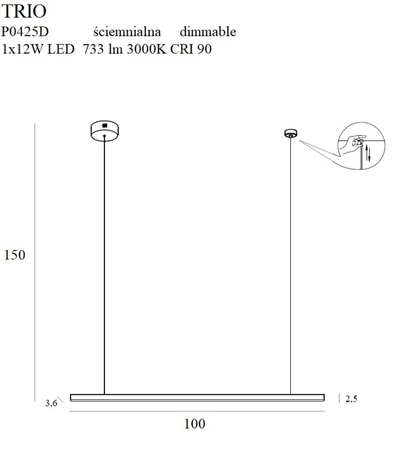 Lampa wisząca Maxlight TRIO LED 12W 3000K P0425D złoty