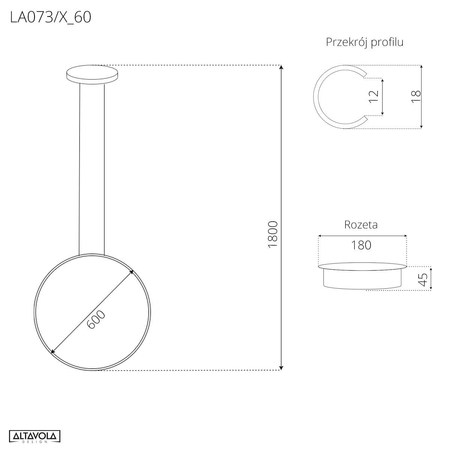 Lampa wisząca Ledowe Okręgi No.1 X 60cm 3k Różowe Złoto ściemnialna