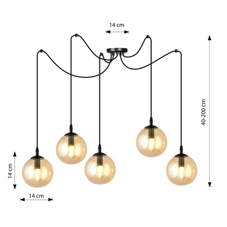 Lampa wisząca GIGI 5 BL MIODOWY Emibig 938/5 czarny/złoty