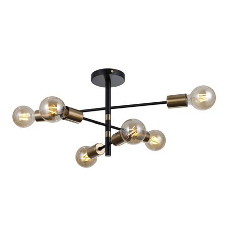 Lampa wisząca Italux Piansi PND-4025-6-BL-HBR Czarny mat, mosiądz miodowy