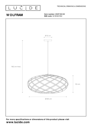 Lampa wisząca Lucide WOLFRAM 21417/65/02 złoty