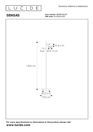 Lampa podłogowa Lucide SENSAS 30797/02/31 biały