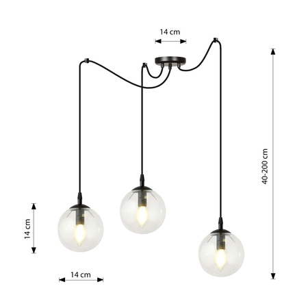 Lampa wisząca GIGI 3 BL TRANSPARENT Emibig 936/3 czarny