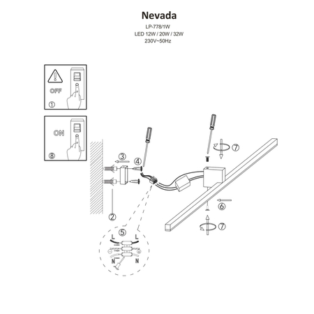 Kinkiet Nevada M 1xLED czarny IP44 LP-778/1W M BK