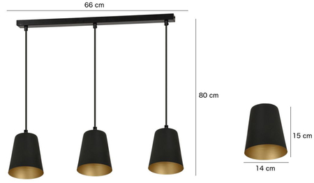 Lampa wisząca MILARGO 3 BLACK / GOLD Emibig 415/3 czarny/złoty