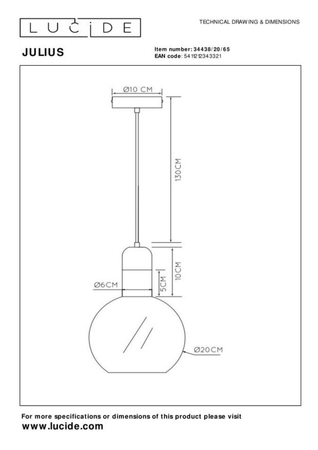 Lampa wisząca Lucide JULIUS 34438/20/65 złoty