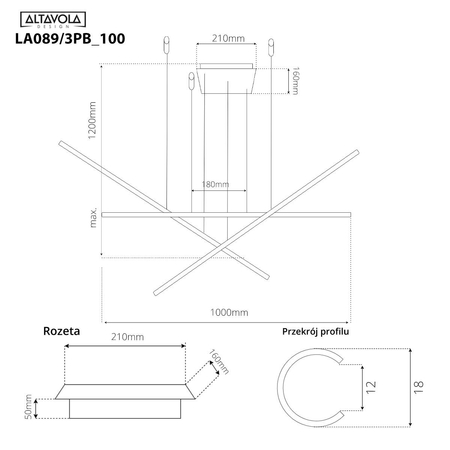 Lampa wisząca LINEA No.3PB 100cm 4k czarna Altavola Design