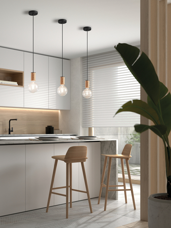 Lampa wisząca KOPA czarny mat, drewniany naturalny 1x E27