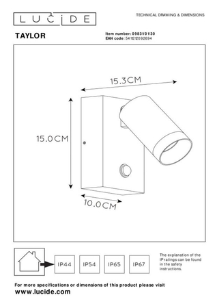 Lampa zewnętrzna Lucide TAYLOR 09831/01/30 czarny