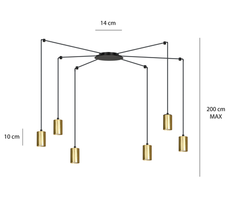 Lampa wisząca TRAKER 6 BL/GOLD Emibig 526/6 czarny/złoty