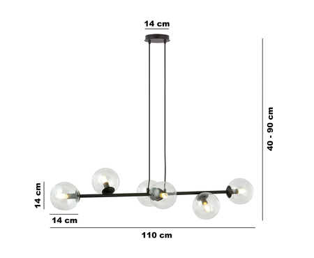Lampa wisząca ROSSI 6 BL TRANSPARENT Emibig 874/6 czarny
