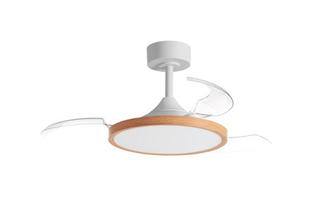 Wentylator CORFU XS biały, drewno Ø91 DC 30W LED 36W CCT zmienna barwa, pilot