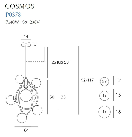 Lampa wisząca Maxlight COSMOS P0378 złoty