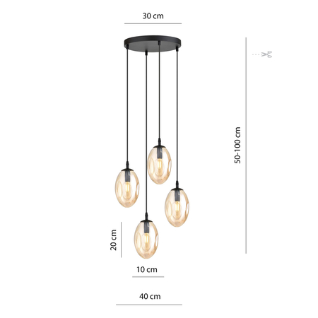 Lampa wisząca ASTRAL 4 Emibig 1267/4PREM czarny/złoty