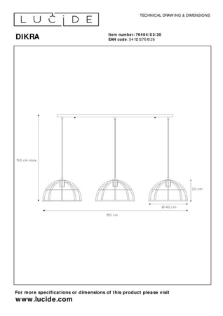 Lampa wisząca Lucide DIKRA 76464/03/30 czarny