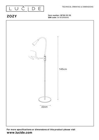 Lampa podłogowa Lucide ZOZY 18756/03/30 czarny