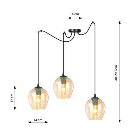 Lampa wisząca LEVEL 3 BL MIODOWY Emibig 758/3 czarny/złoty