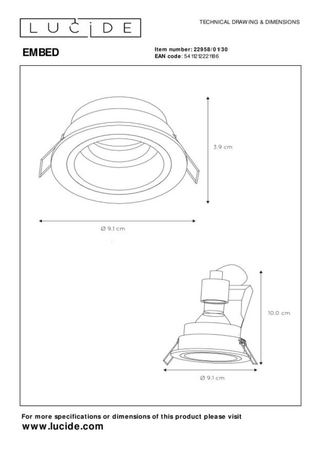 Oczko Lucide EMBED czarny 22958/01/30