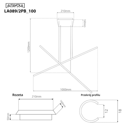 Lampa wisząca LINEA No.2PB 100cm 4k czarna Altavola Design