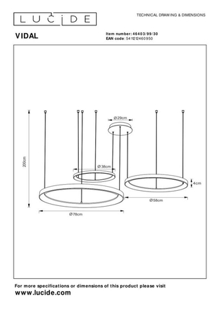 Lampa wisząca Lucide VIDAL 46403/99/30 czarny