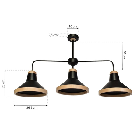 Milagro Lampa sufitowa SALMA BLACK / WOOD 3xE27 MLP6297 Czerń / Naturalne drewno