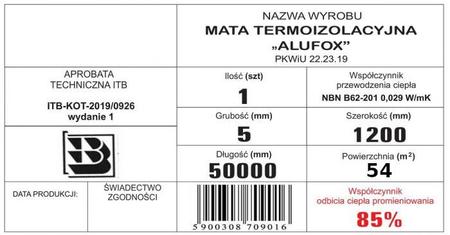 Izolacja Alufox - pianka + 2 warstwy aluminium - kup taką ilość m2 jaką potrzebujesz