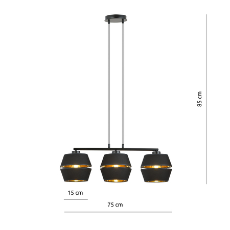 Lampa wisząca PIANO 3 Emibig 1183/3 czarny/złoty