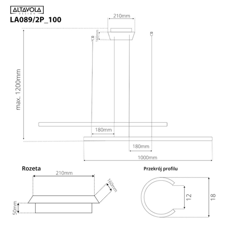 Lampa wisząca LINEA No.2B 100cm 4k czarna Altavola Design