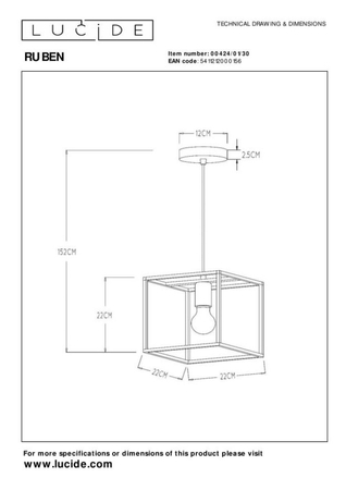 Lampa wisząca Lucide RUBEN 00424/01/30 czarny/złoty